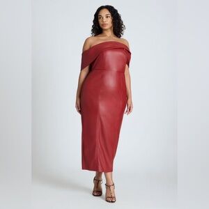 Eloquii Fold Over Faux Leather Midi Dress Size 20